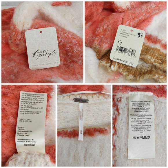 'FREE PEOPLE' 'EMERSON' ROMANC PATTERN~SLEEVE V-LINE HEATHER SWEATER - Picture 10 of 16